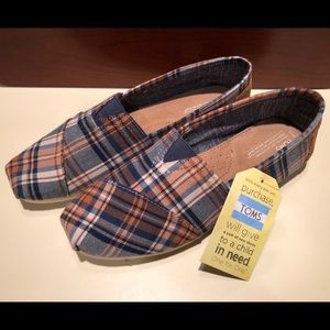 Toms Classic Slip On Blue and Plaid
